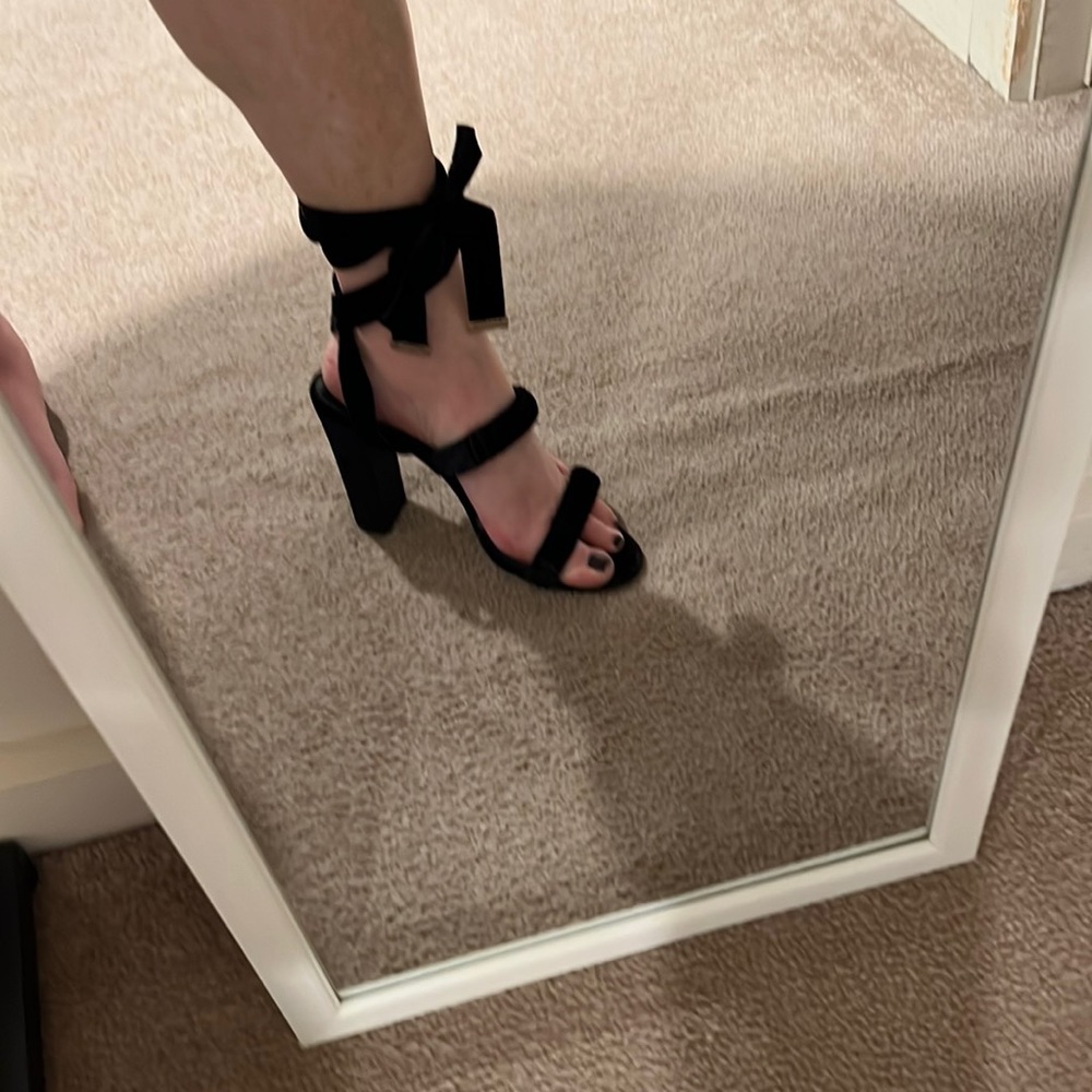 Beautiful Jimmy Choo Black Crushed Velvet sandals with tie straps.  Size 9.5